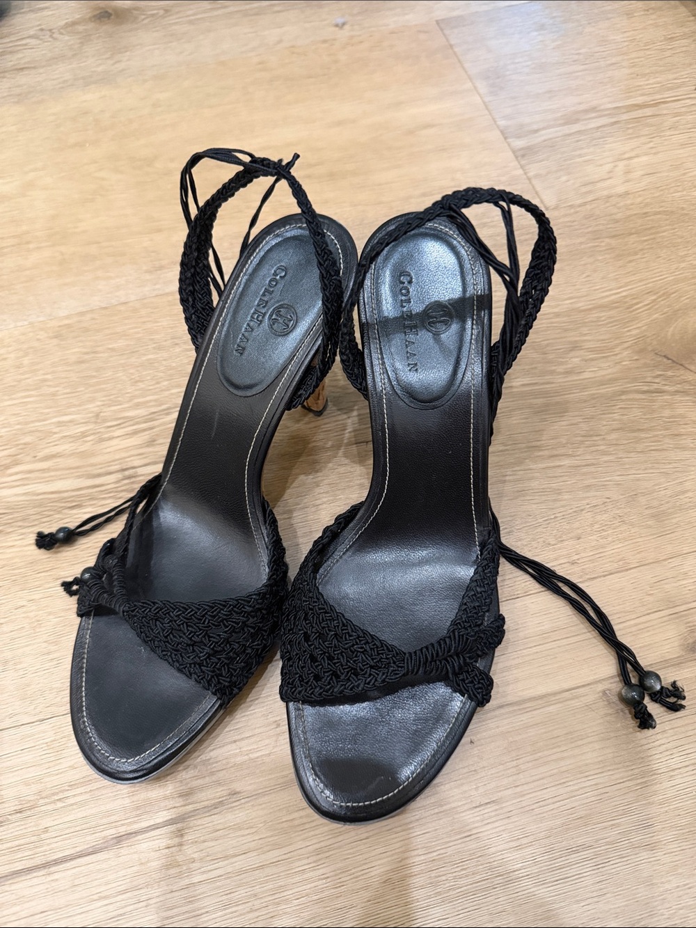 Cole Haan Lyris Black Macrame Woven Heel